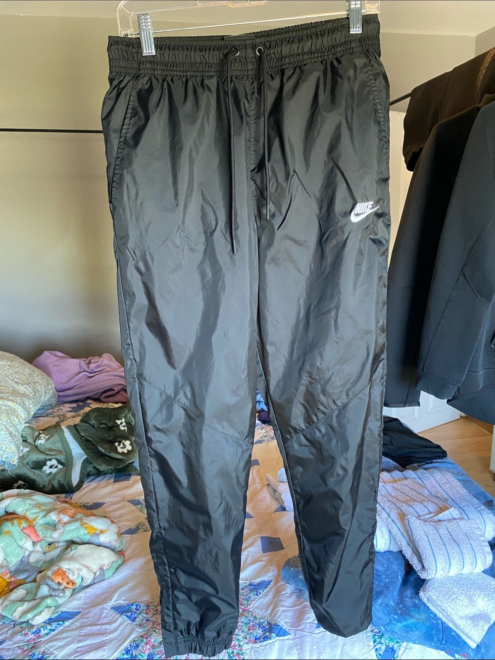 Nike Black Men's Windrunner Joggers with White Swoosh